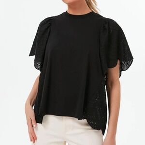 Tuckernuck Pomanders Place Eyelet Short Flutter Sleeves Emi Blouse Tee Small